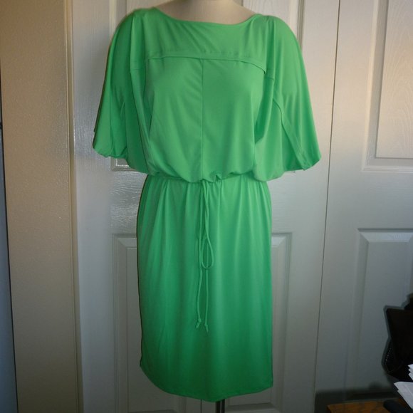 Cold Water Creek: Neon Green/Dolmen Sleeve Dress - Picture 1 of 10